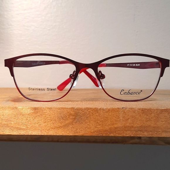 NEW prescription-ready Eyeglass Frame burgundy STAINLESS STEEL youth small adult - Picture 6 of 7